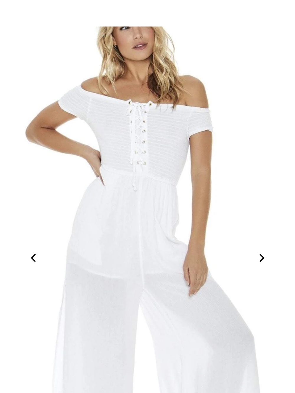 l*space Off-Shoulder White Lace-Up Wide-Leg Jumpsuit